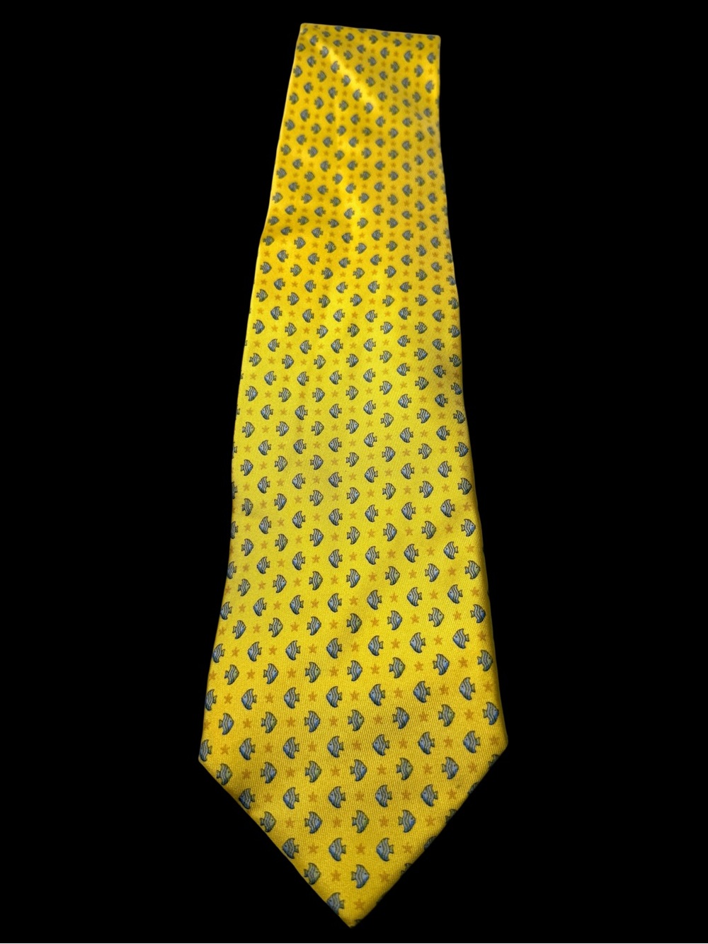 Salvatore Ferragamo Yellow Tie with Small Blue Fish 🐟 Motif
